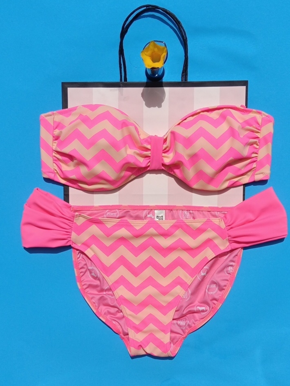 PINK Victoria's Secret Hot Pink Chevron Bikini Bottoms Size M&L